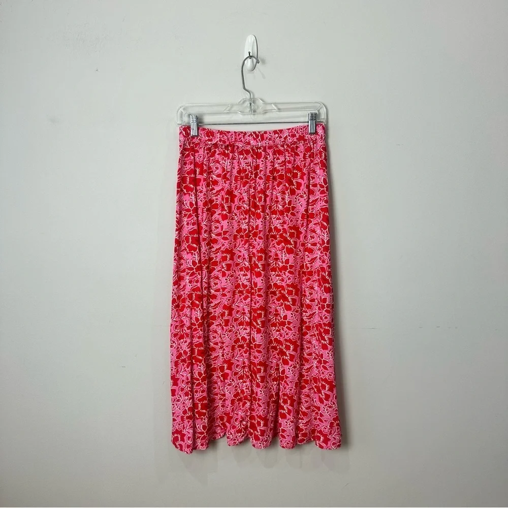 Jcrew floral midi wrap skirt red pink